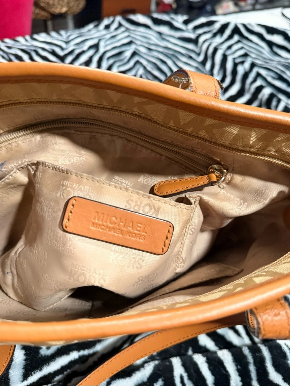 Michael Kors Beige/Tan MK Logo Canvas Tote